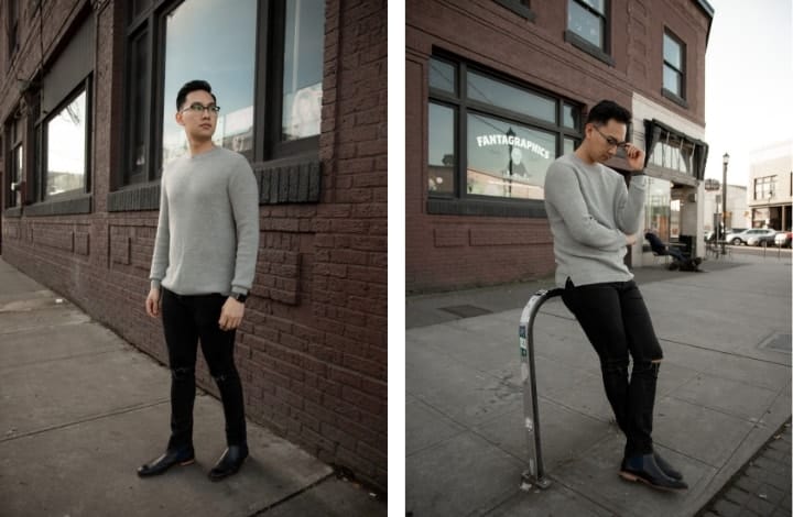 grey chelsea boots outfit men