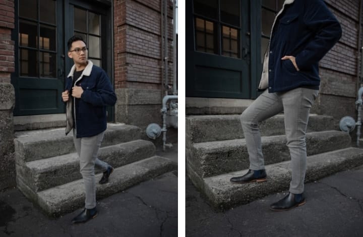 gray chelsea boots outfit