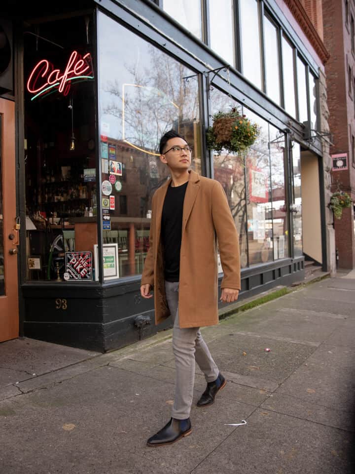 black jeans with grey shoes