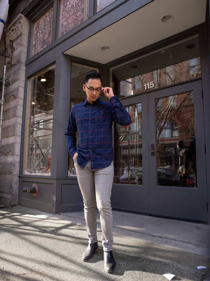 grey jeans with black boots