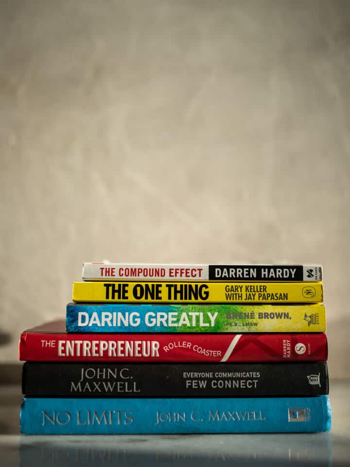 Stack of self-help books.