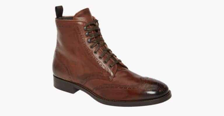 Cognac leather wingtip boots.