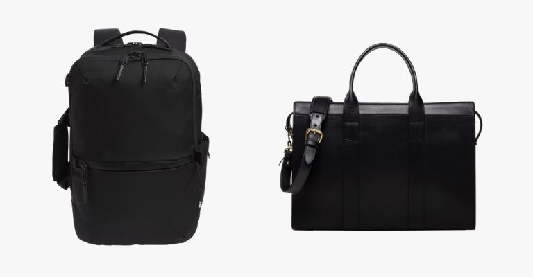 A black backpack and briefcase.