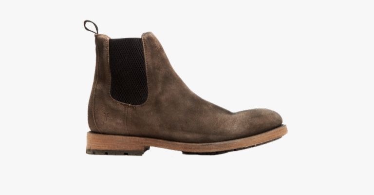 Dark brown and faded Chelsea boots.