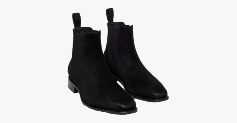 Black suede Chelsea boots.