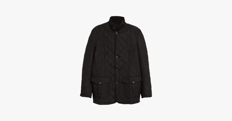 Black quilted jacket.