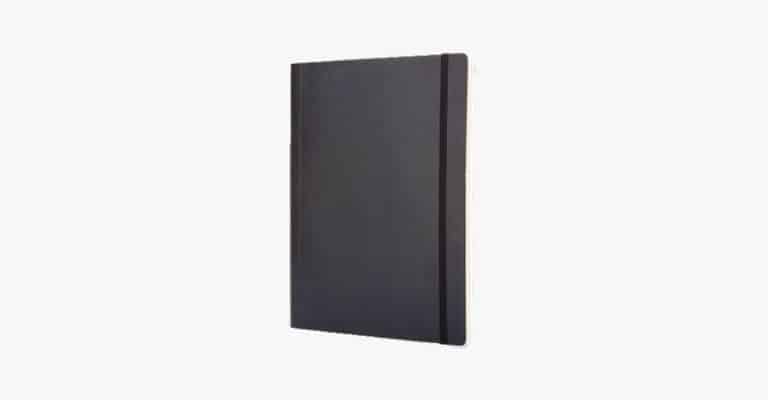 Black leather notebook.