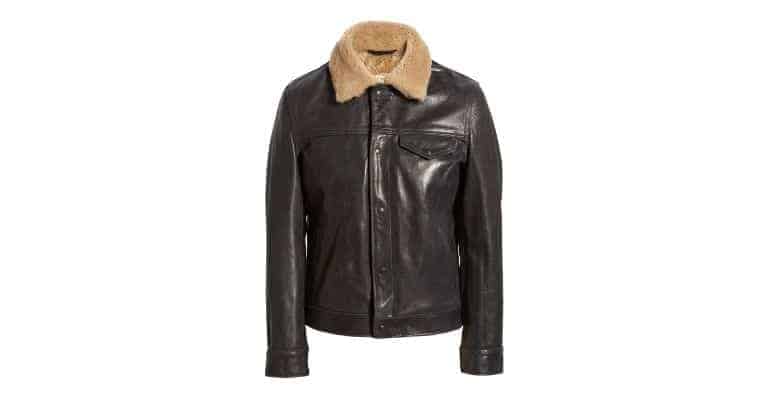 Black shearling jacket.