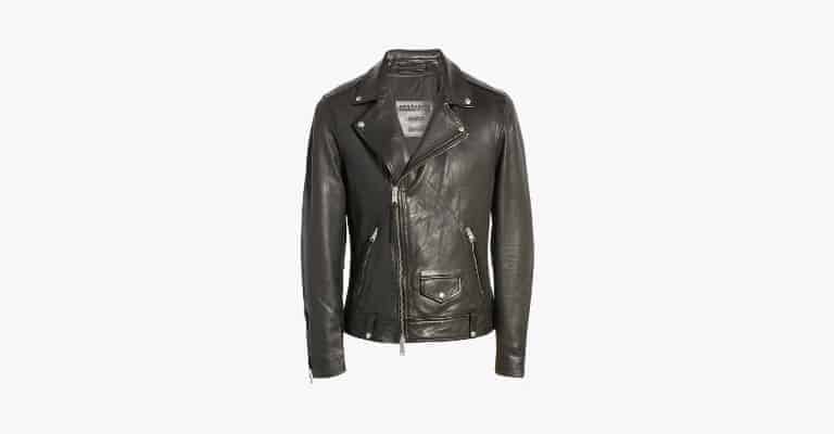 Washed black leather biker jacket.