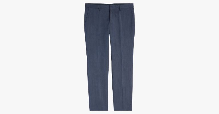 Blue wool trousers.