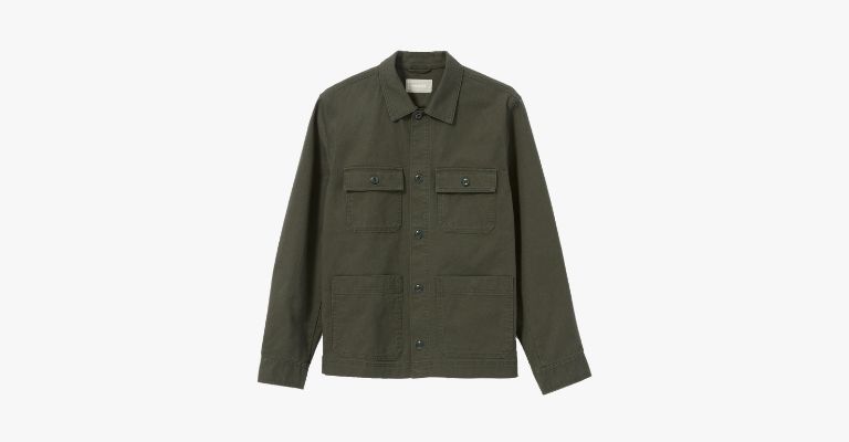 Olive green chore jacket.