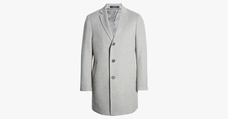 Light grey overcoat.