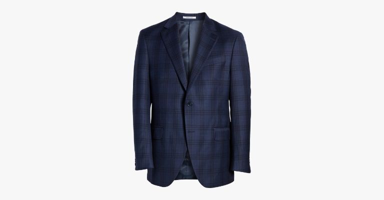 Navy plaid sport coat.