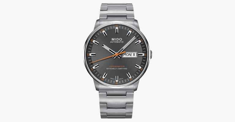 Grey metal watch.