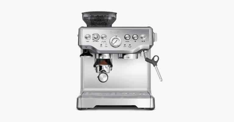 Silver espresso machine.