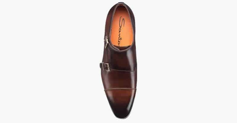 Brown double monk strap shoe.