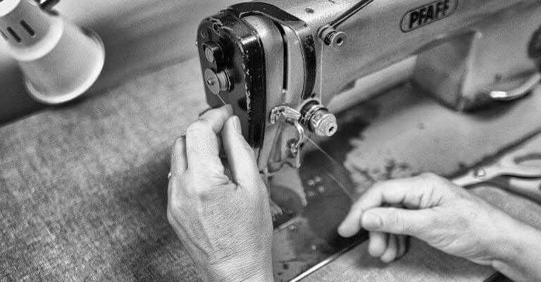 Grayscale of a sewing machine.