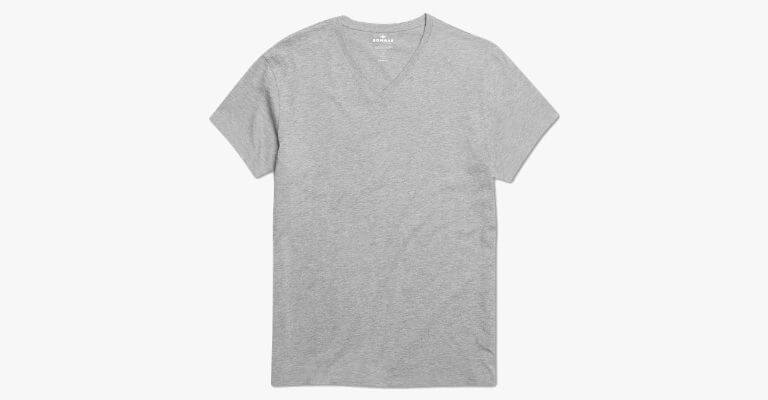 Grey v-neck t-shirt.