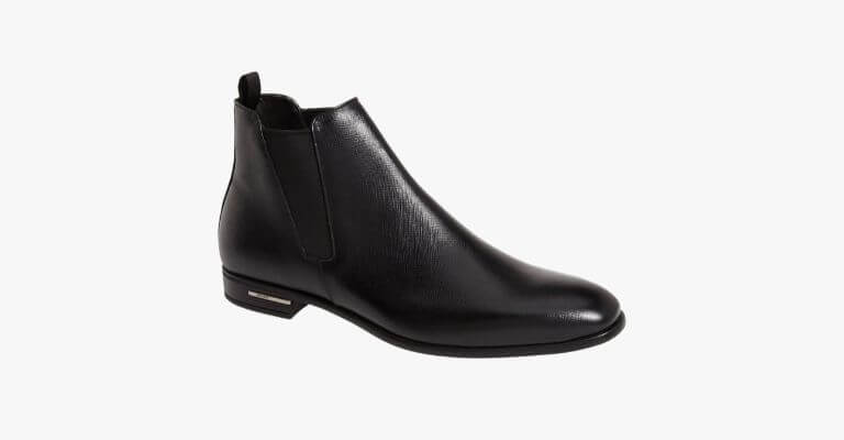 Black leather Chelsea boot.