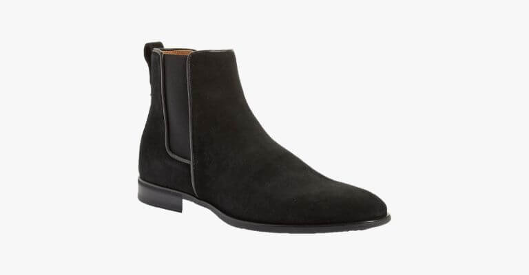 Black suede Chelsea boot.