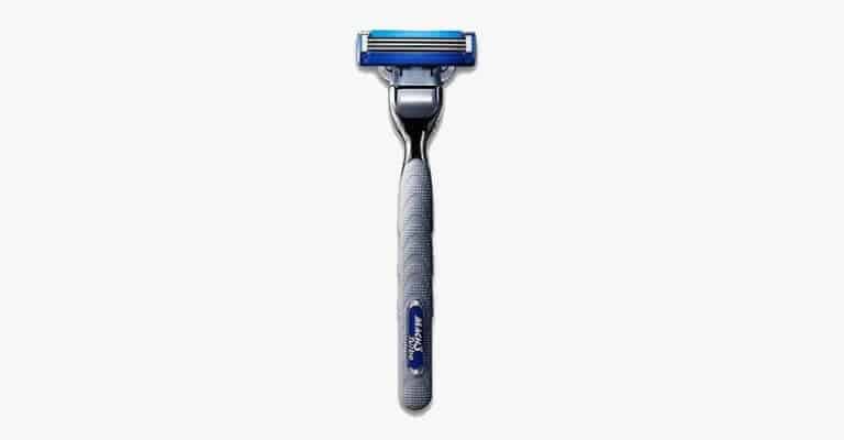 Grey and blue Gillette razor.