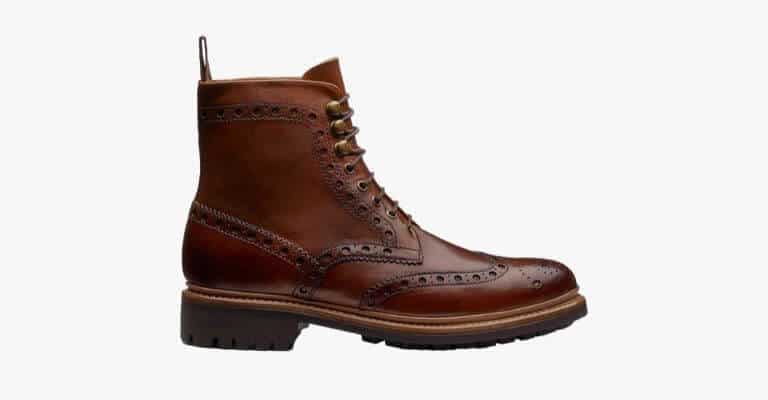 Brown leather brogue boot.