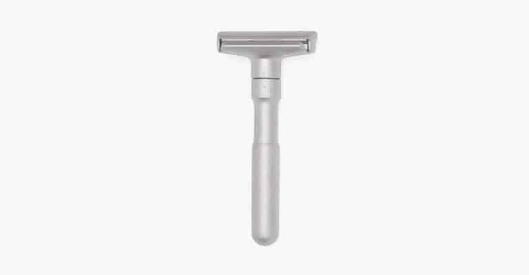 Silver safety razor.