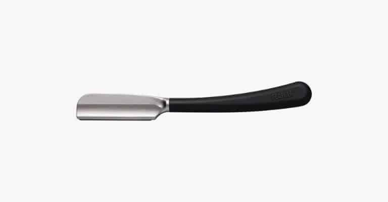 Straight razor with a black handle.