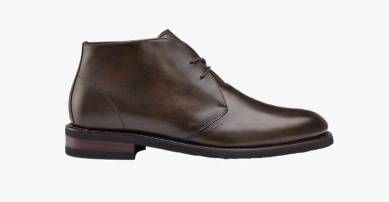 Dark brown leather chukka boot.