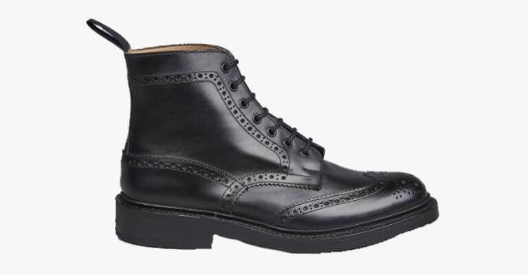 Black leather brogue boot.