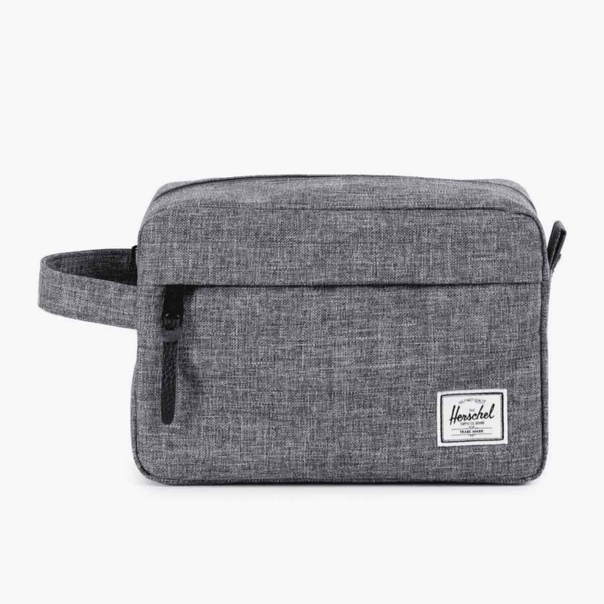 Grey toiletry bag.