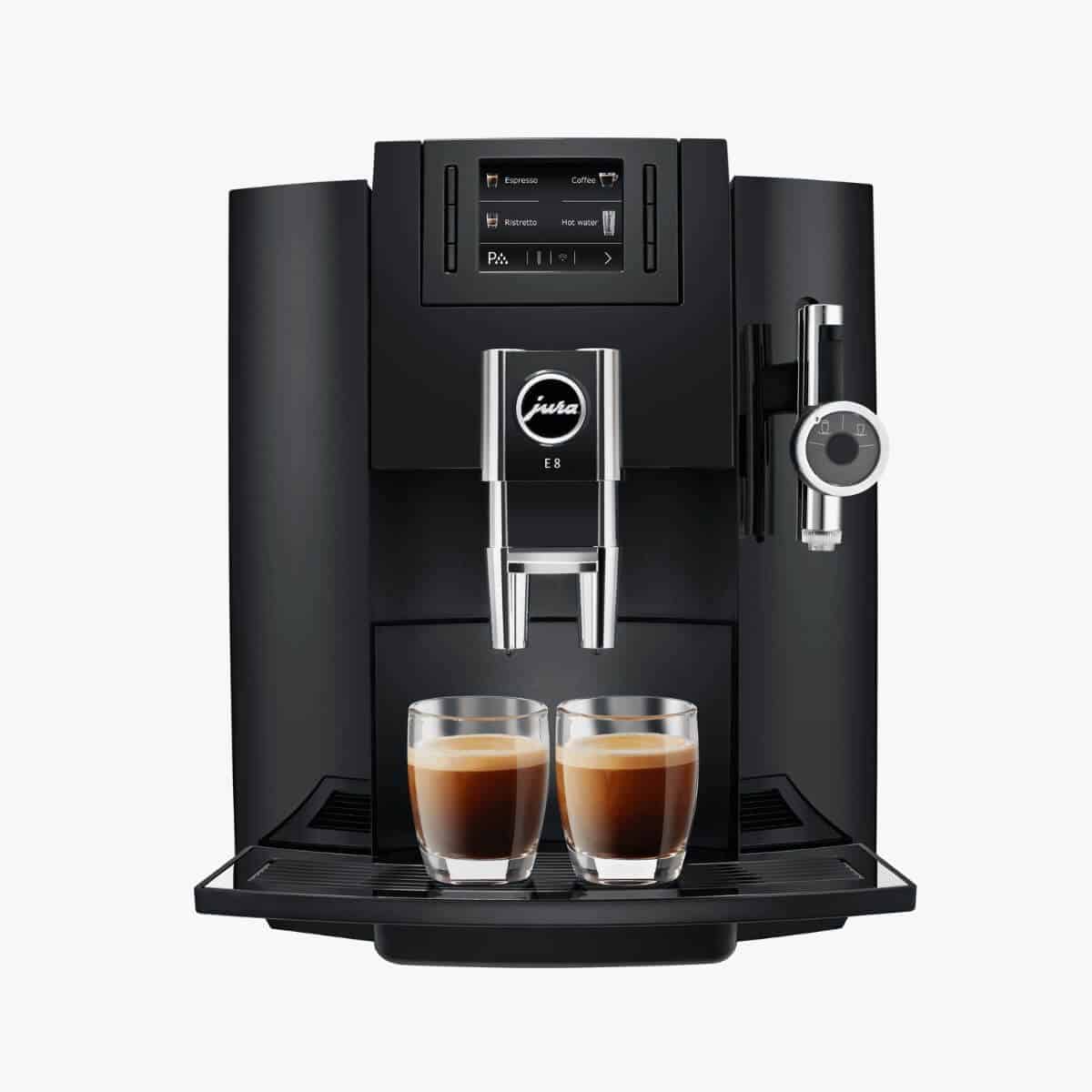 Jura E8 black espresso machine.