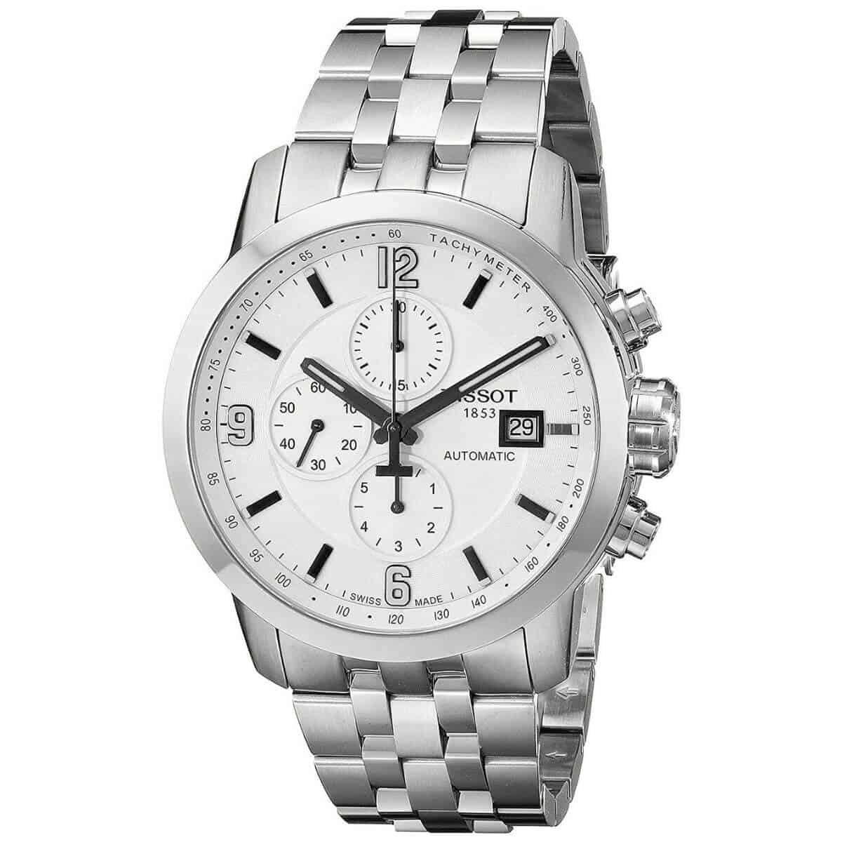 Silver chronograph watch.