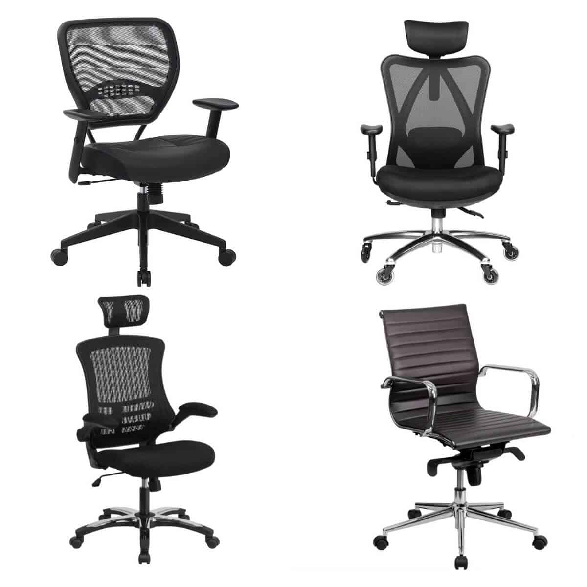 Four black home office chairs.