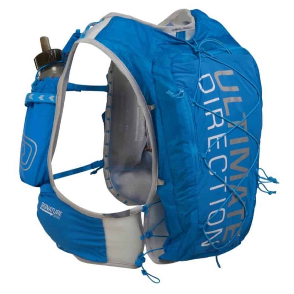 Blue and grey hydration pack.