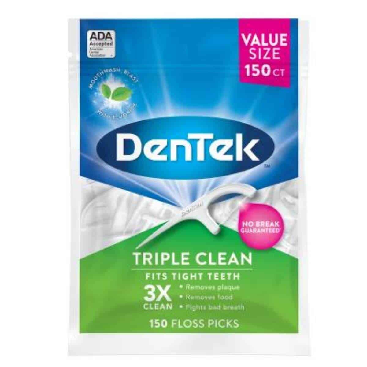 DenTek floss picks in a sealed bag.