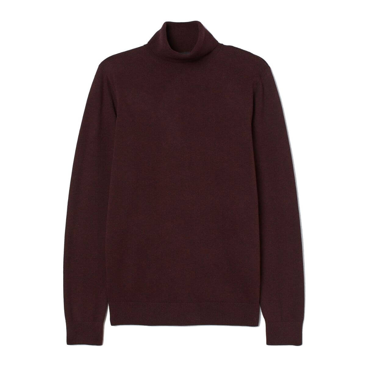 Burgundy turtleneck sweater.