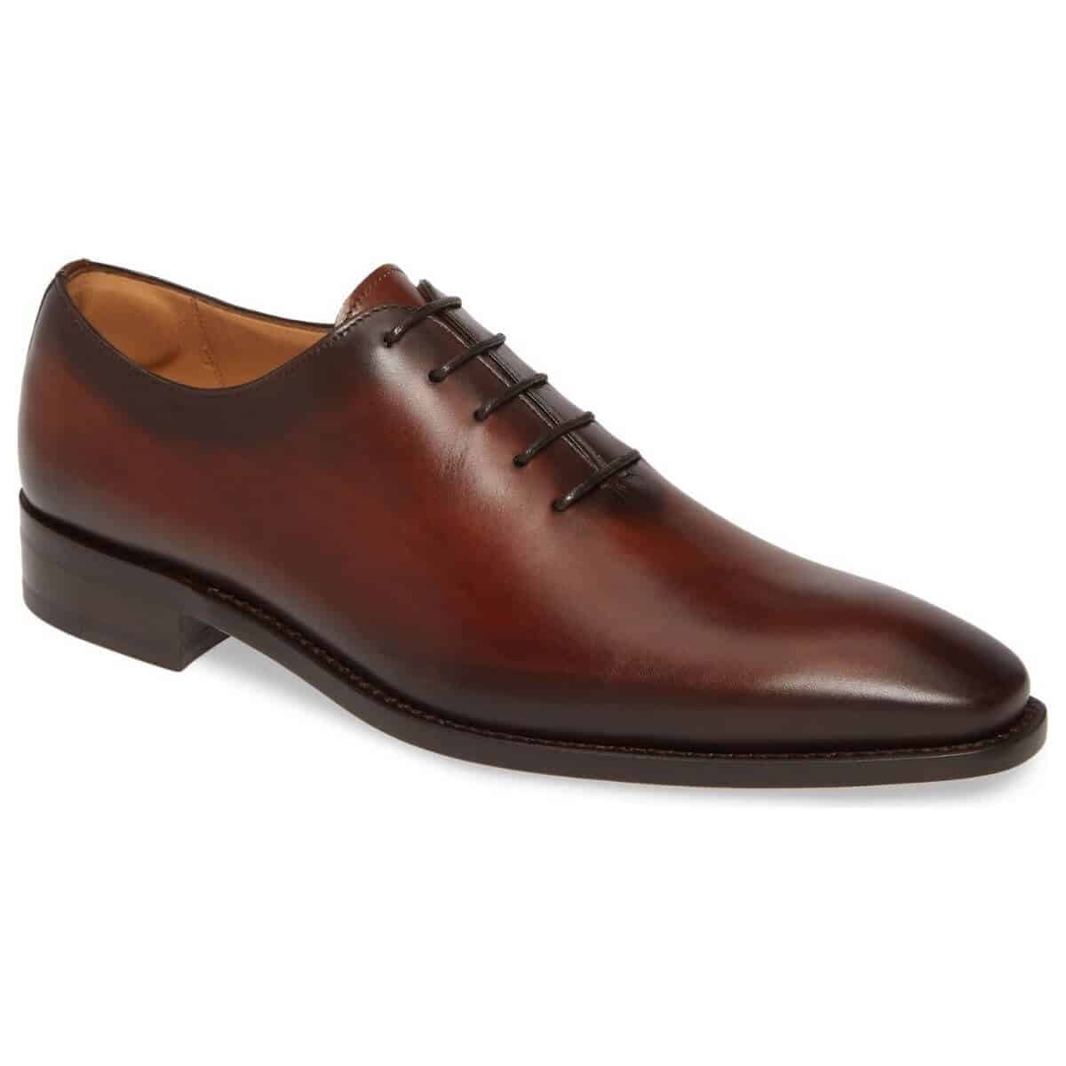 Cognac leather wholecut Oxford shoe.