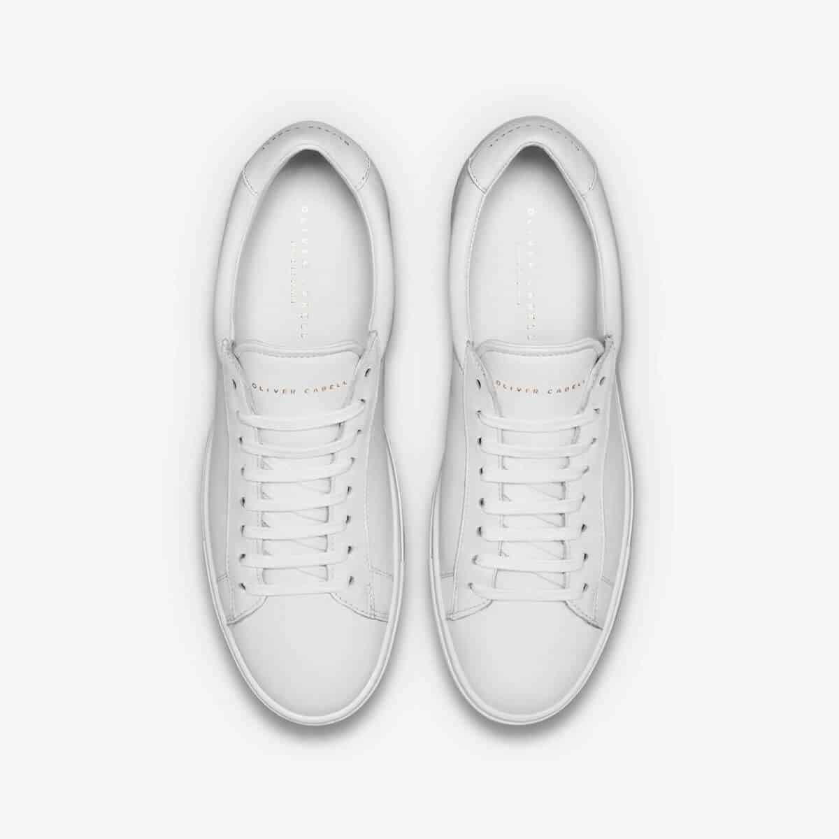 Top-down view of Oliver Cabell white sneakers.