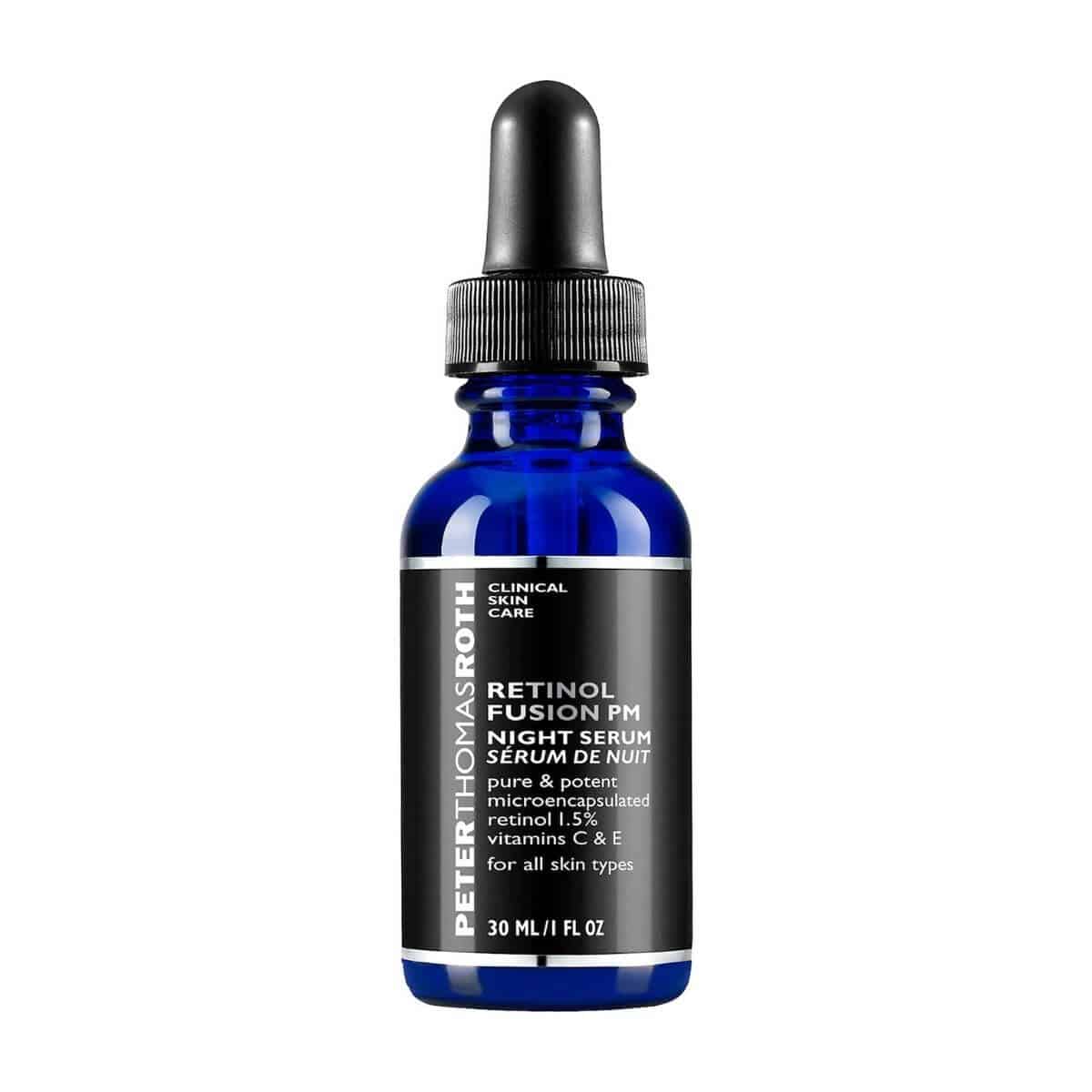 Blue bottle of retinol night serum.