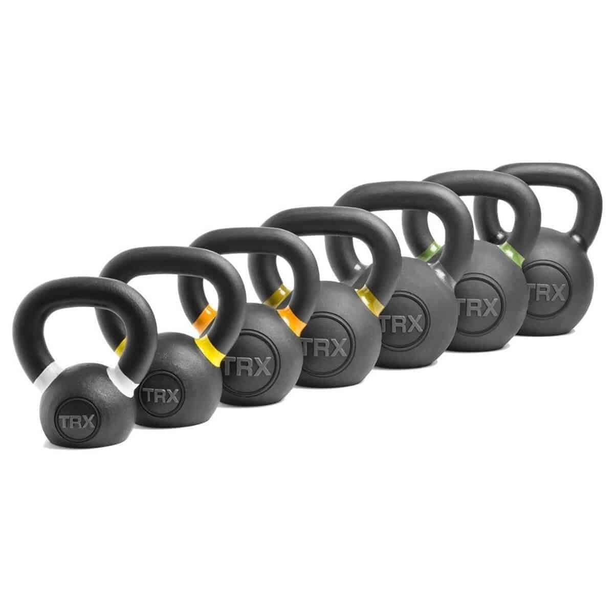 TRX kettlebells from smallest to largest.