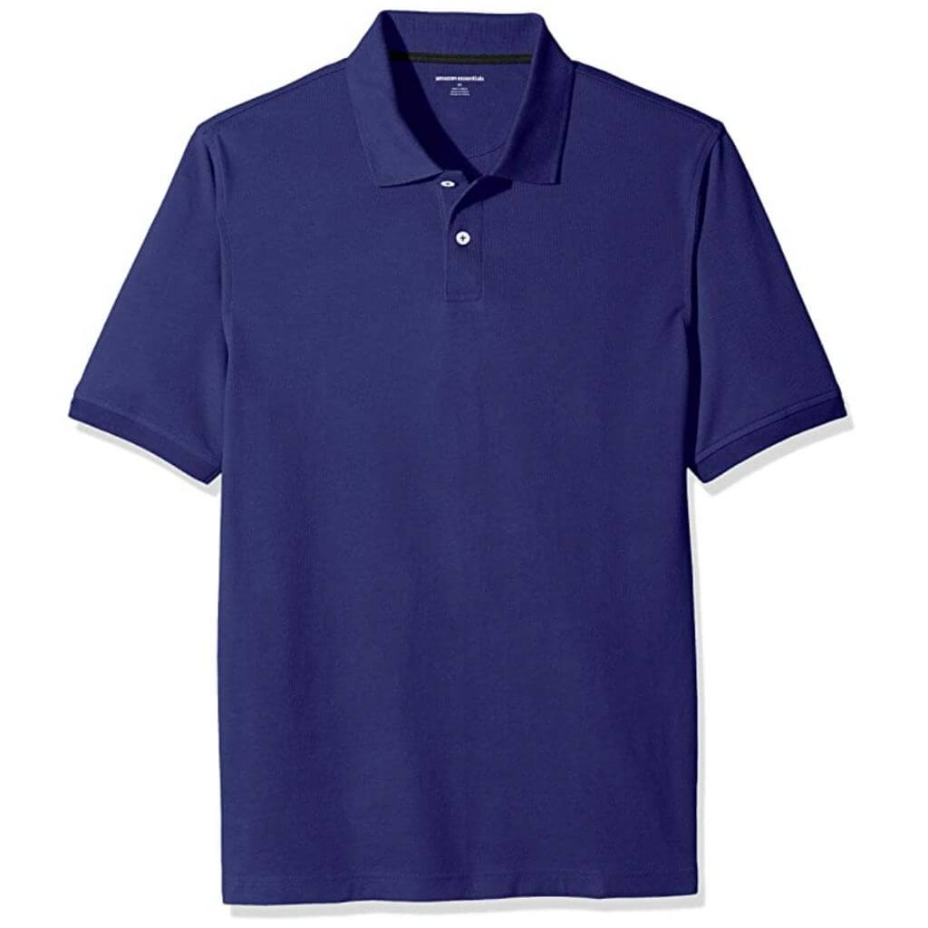 Navy blue polo t-shirt.