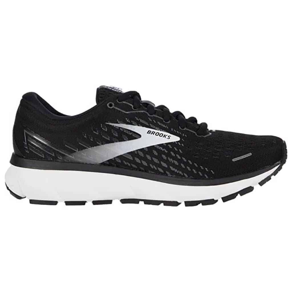 Black and white Brooks Ghost 13 running shoe.