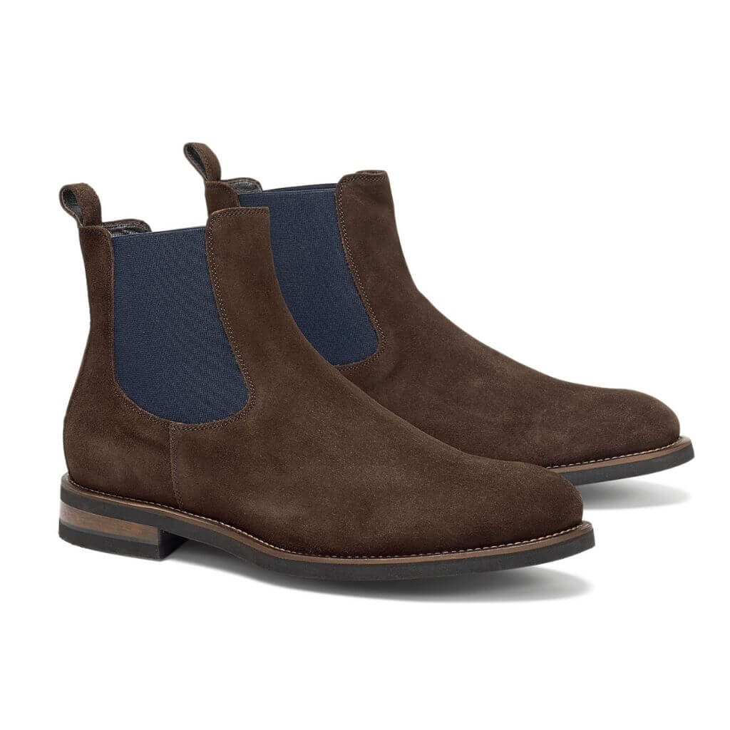 Dark brown suede Chelsea boots.