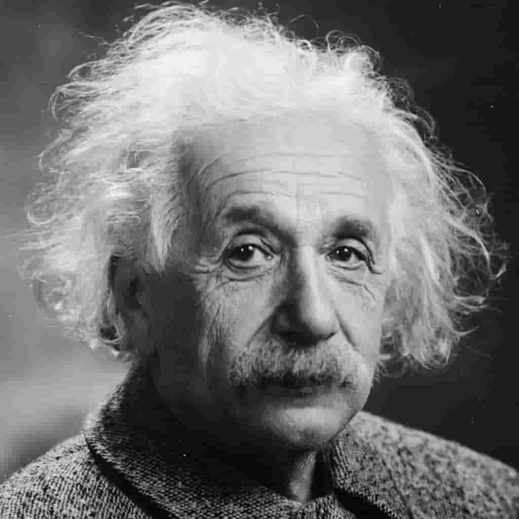 Greyscale portrait of Albert Einstein.