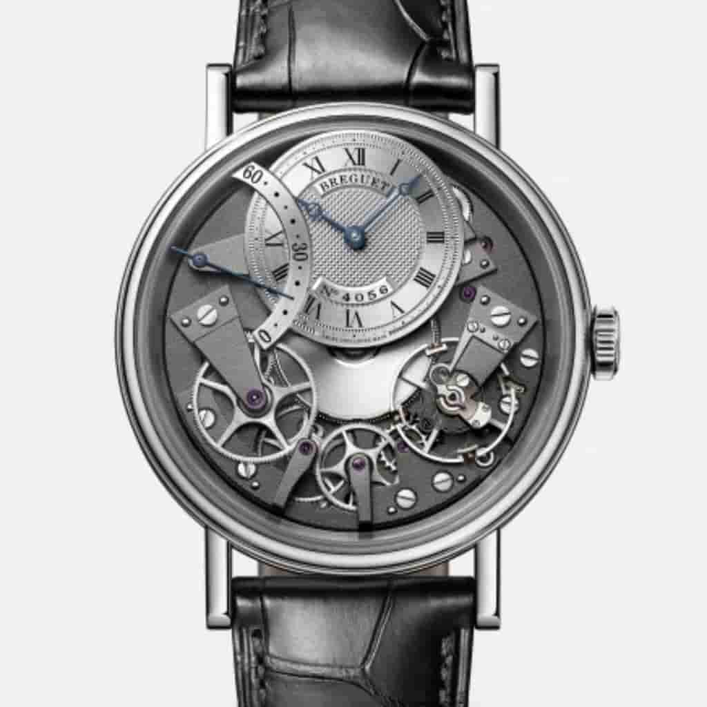 Breguet Tradition 7097 watch with a black leather strap.