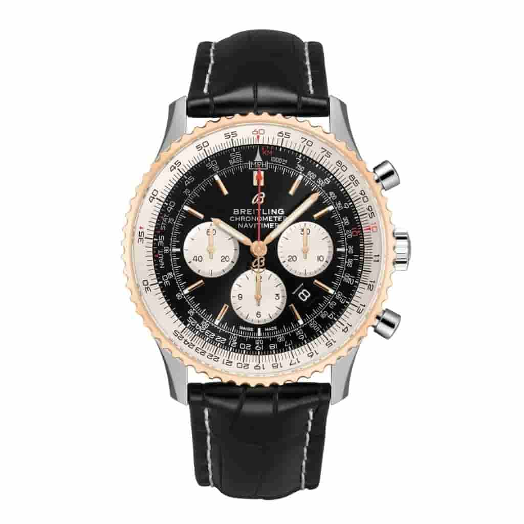 Breitling Navitimer B01 watch with a black leather strap.