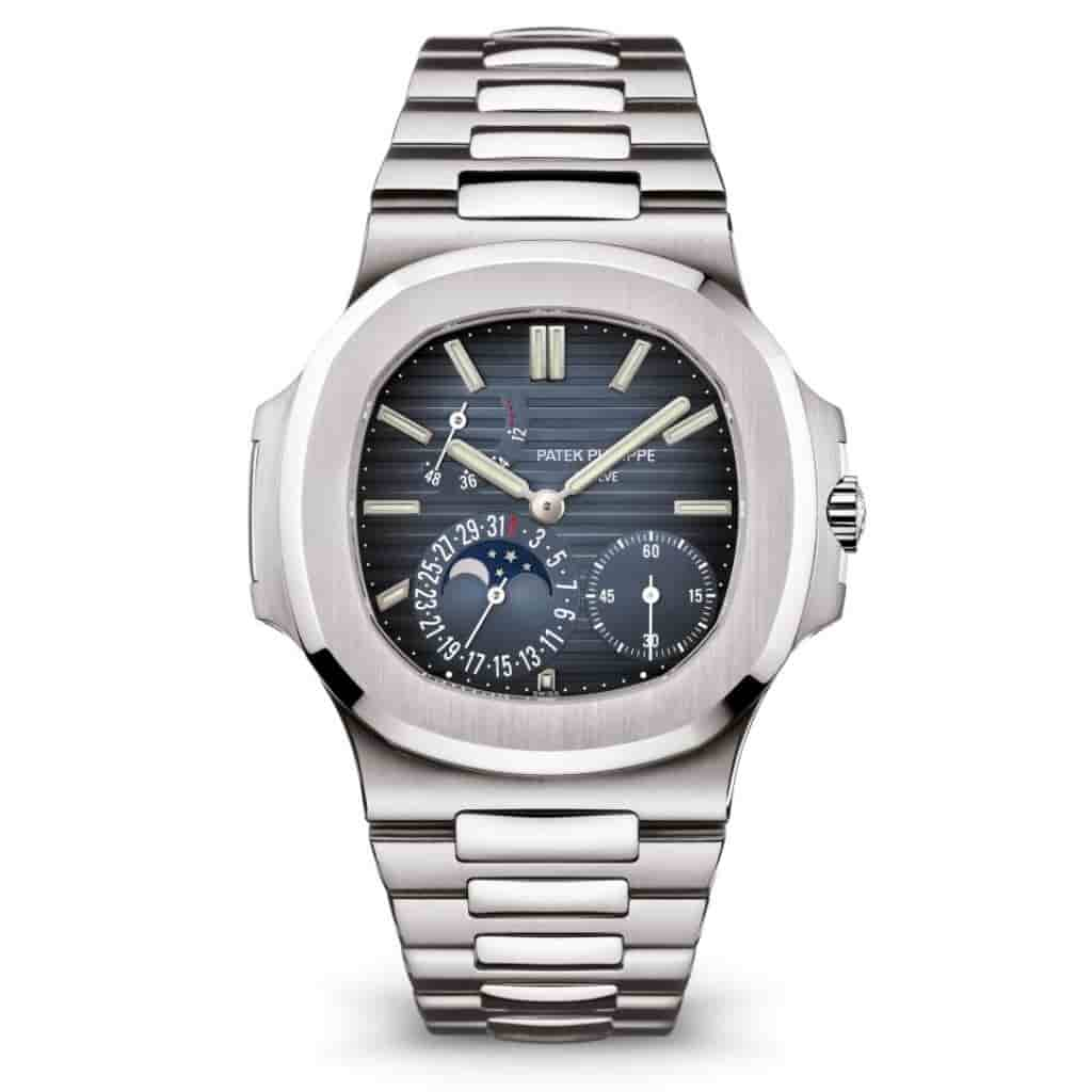 Patek Philippe Nautilus silver stainless steel watch.