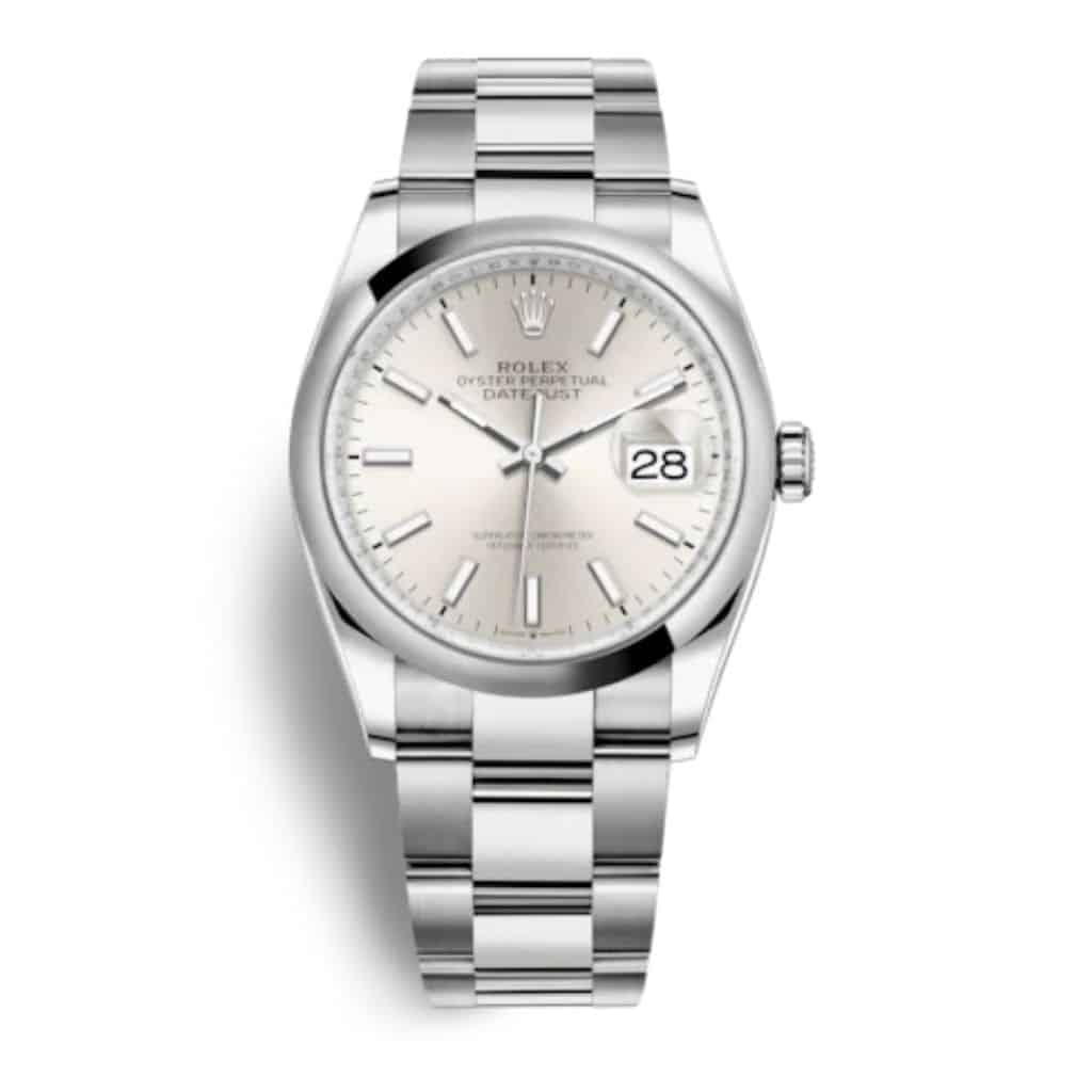 Silver Rolex Datejust 36 watch.