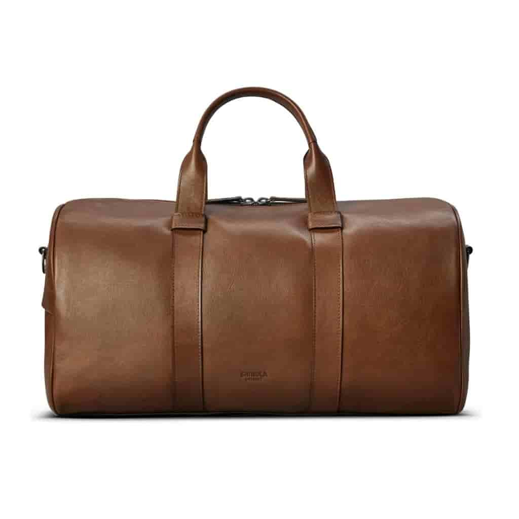 Brown leather duffle bag by Shinola.